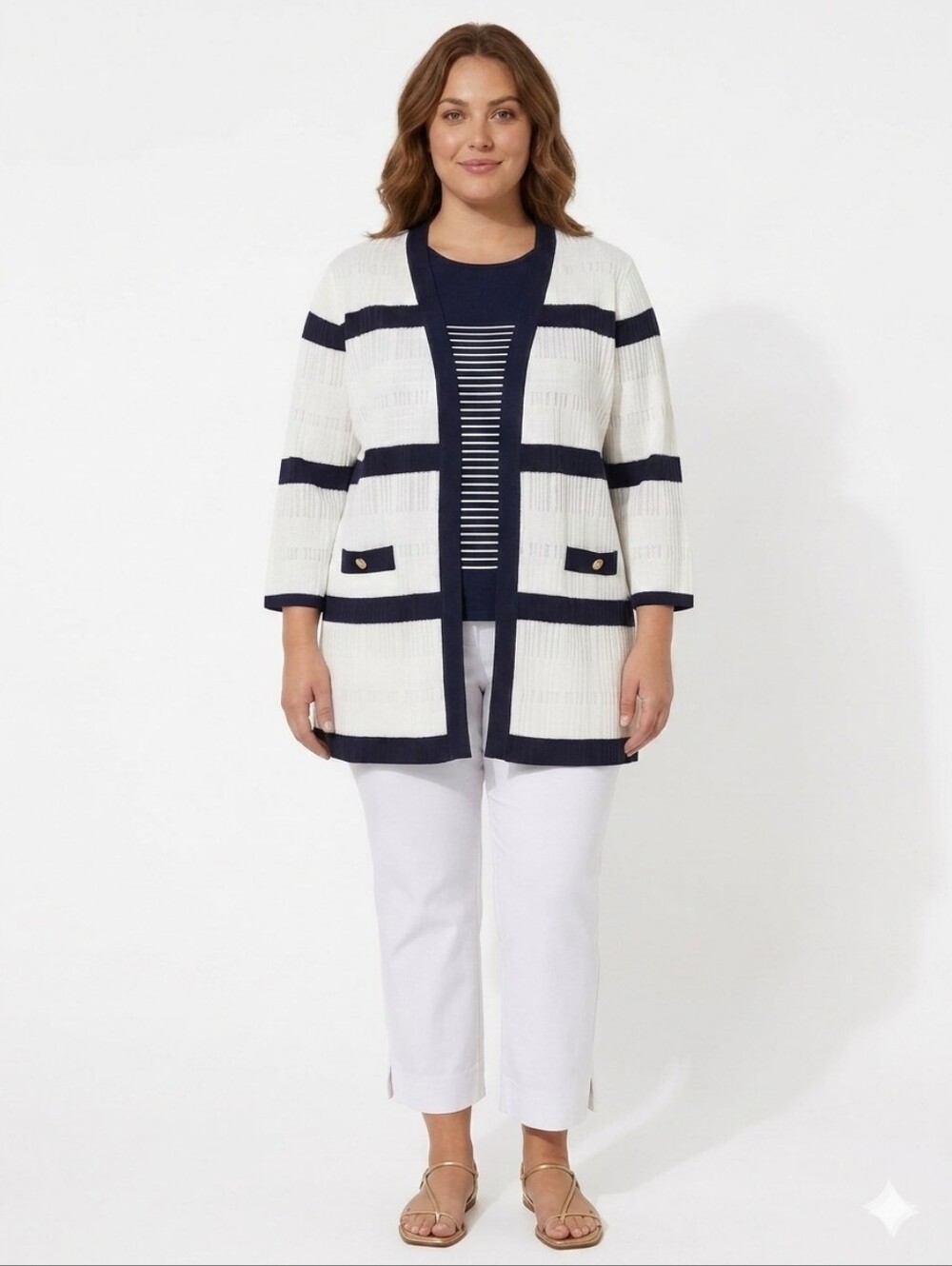 NWT Ming Wang Rib Stripe Sheer Knit Jacket Cardigan Size 1X